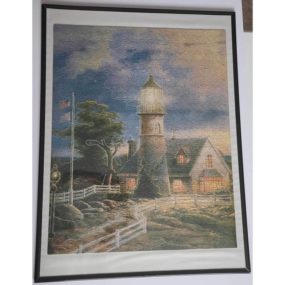 NWOT Thomas Kinkade lighthouse framed jigsaw puzzle wall decor hanging